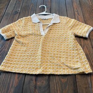 Zara Knit Collared 70's Style Short Sleeve Crop Vneck Sweater Top